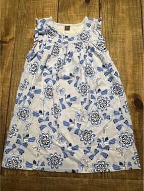 Tea Brand Girls Blue Floral Print Dress Size 7 Kids